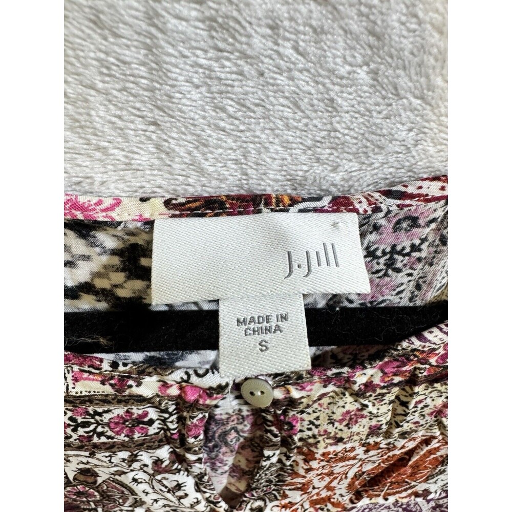J. Jill Patchwork Print Shift Dress Womens Small Burgundy Boho‎ Sleeveless Rayon - Picture 2 of 7